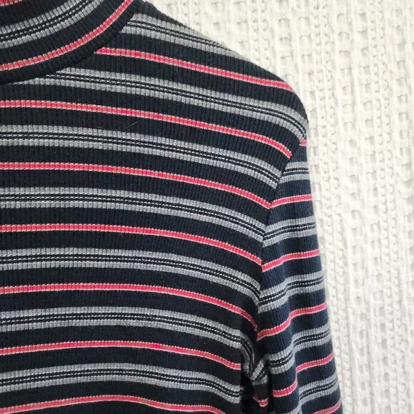 Vintage Ann Taylor Striped Mock Neck Long Sleeve Top 90s Minimalist Y2K X-Small - Picture 5 of 11